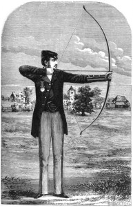 Horace A Ford shooting a long bow.
