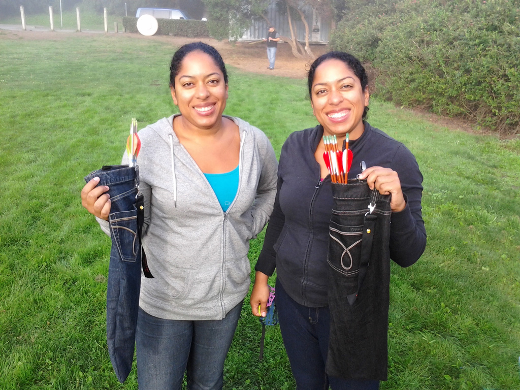 The Jones Sisters show their denim creation.