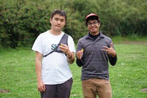 Golden Gate JOAD student archers Patrick Pan (l) and Stephen Makowski (r) have made a lifelong commitment never to smile in the same photo.